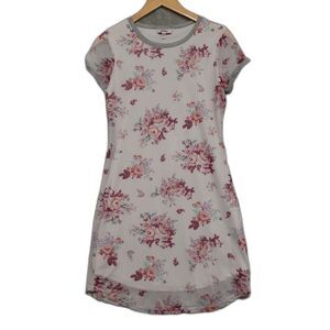 Bongo Women Sz M Sheer Lined Short Cap Sleeves Dress Floral Pink White Coquette